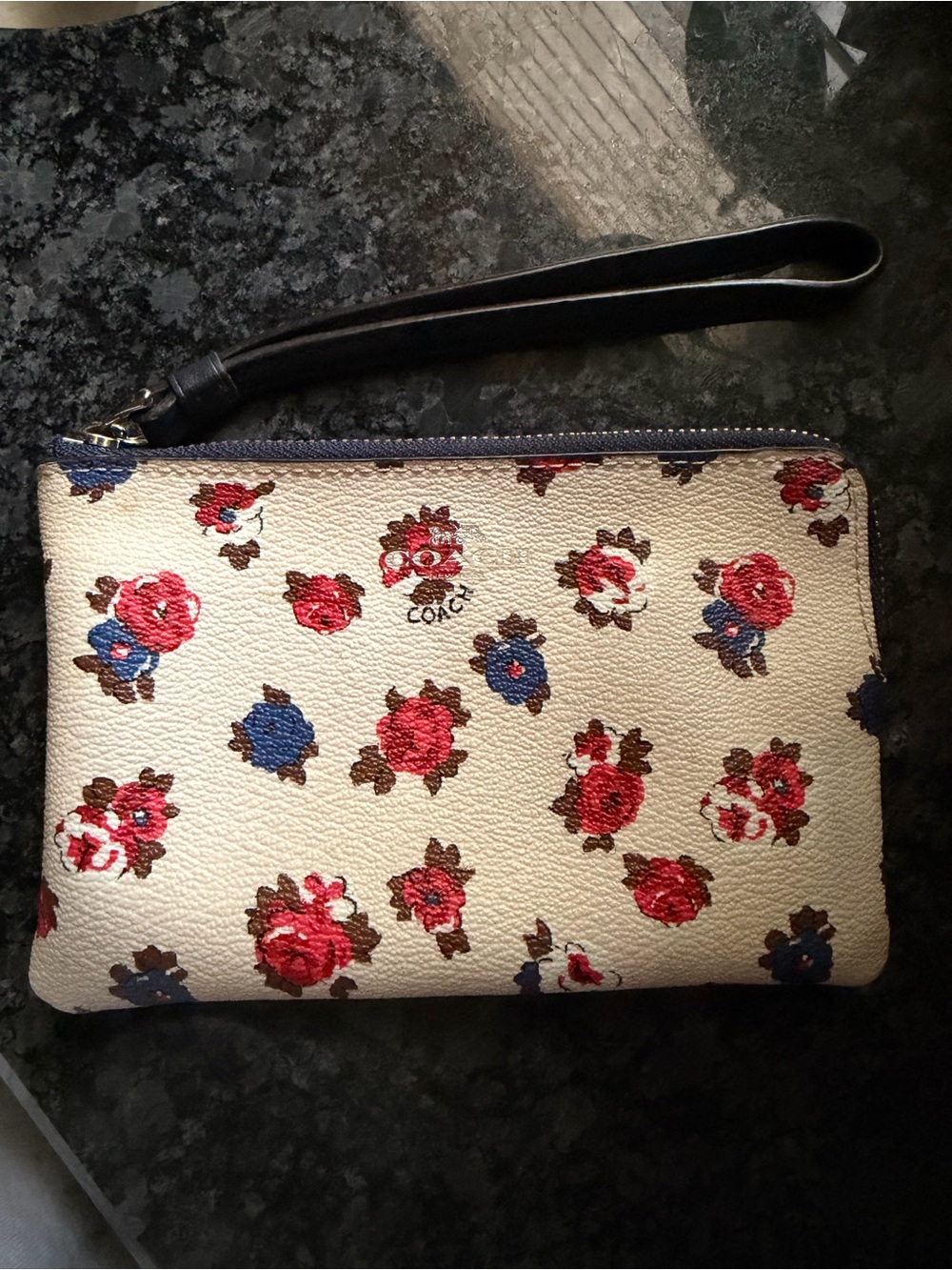 Coach Floral Wristlet Clutch in Cream, Red and Blue